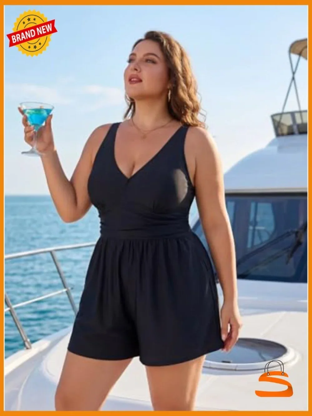 Plus Size One Piece Swimsuit Swim Romper with Shorts and Pockets